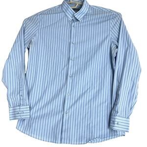 Calibrate Men Button Up Shirt Size XL Blue Striped Cotton DISCOLORATION UNDERARM